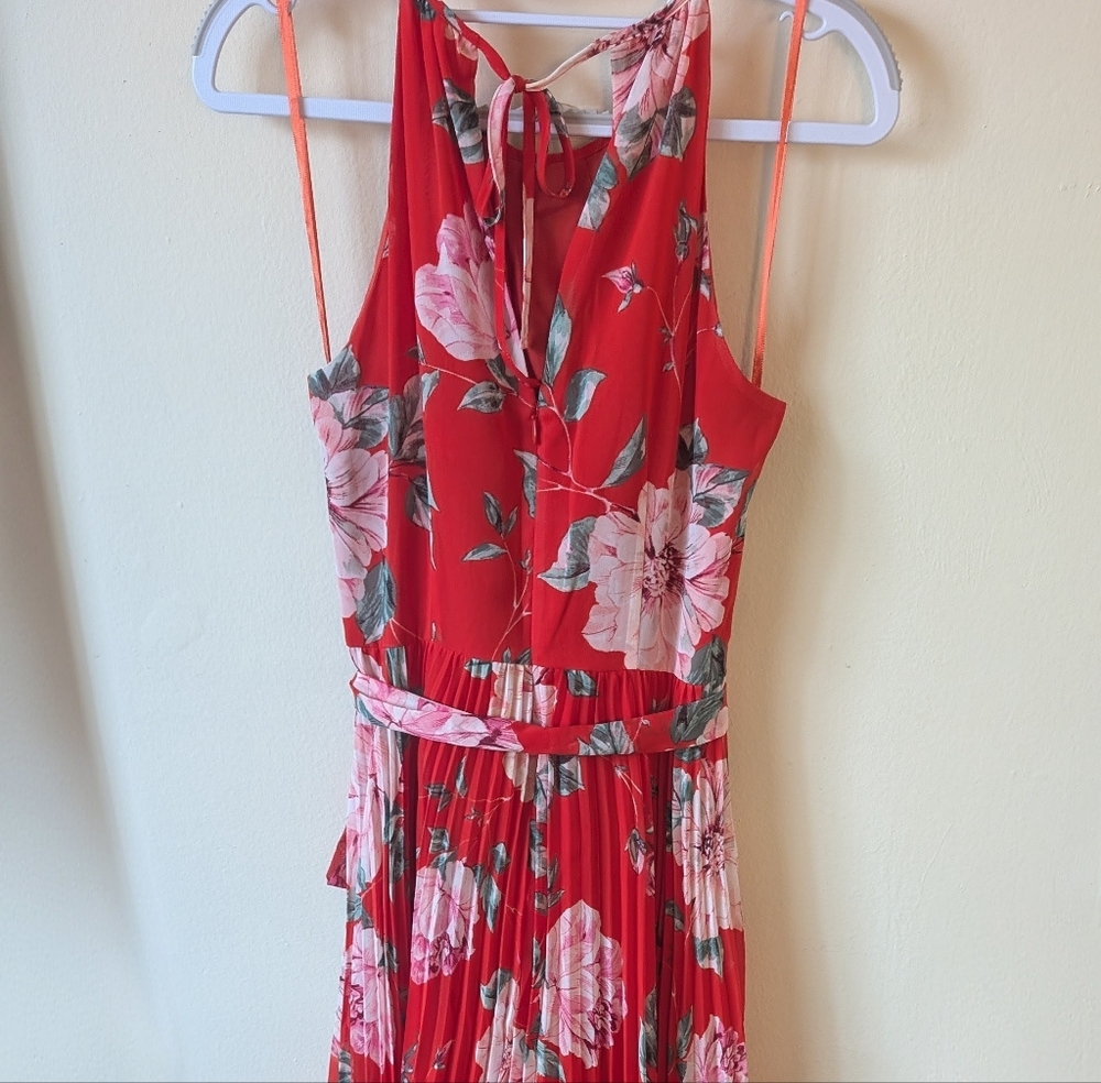 Chico's Eliza J boutique Red Floral Halter Maxi Dress size 4 - Picture 11 of 15